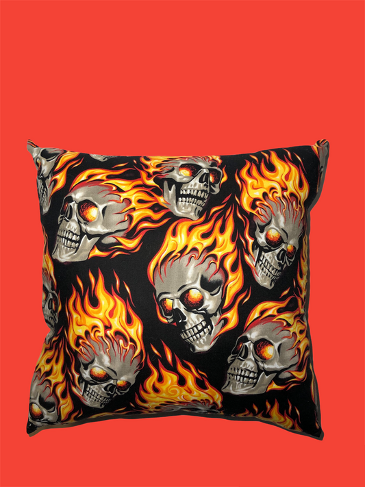 Flaming Skulls Pillow